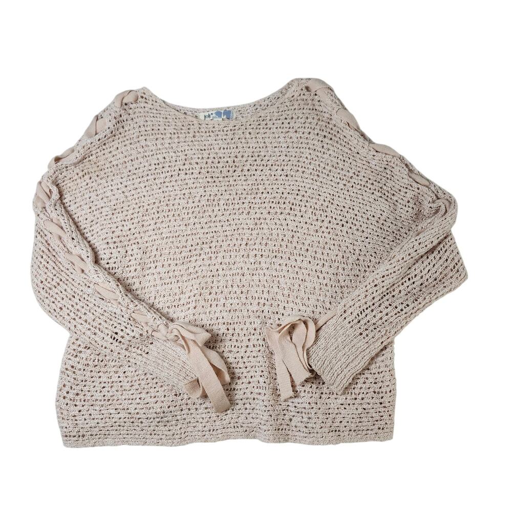 Jolt Open Knit Sweater Womens Large Blush Pink Lace Up Tie Sleeve Boho Festival